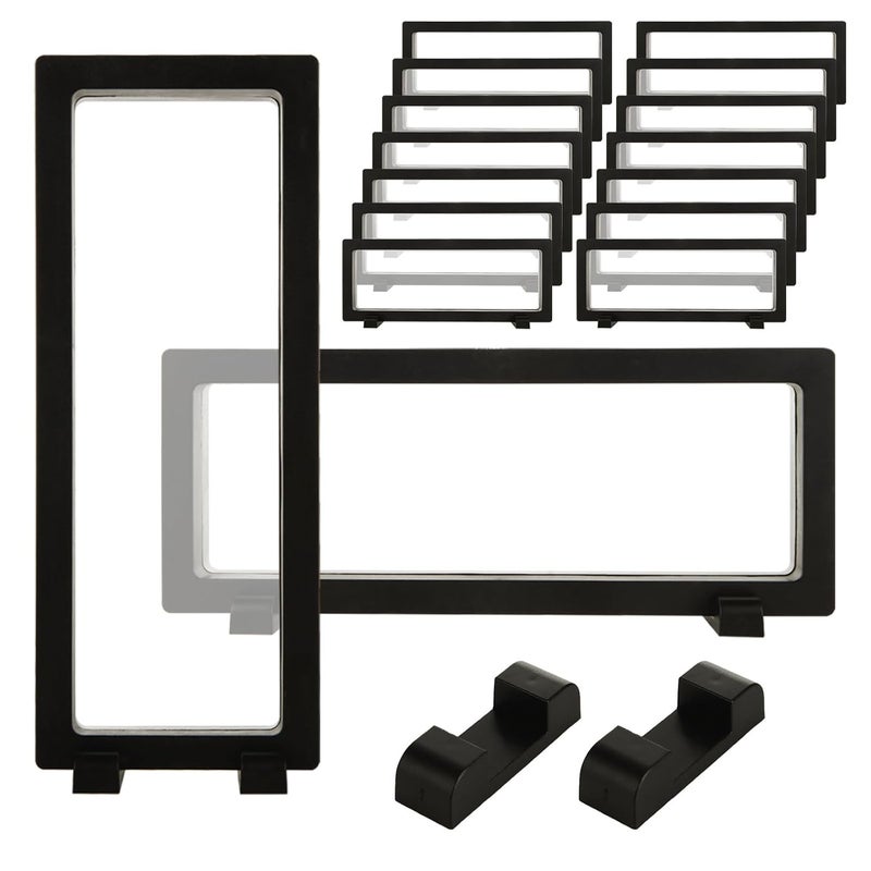 DIRBUY 15 Pack Floating Display Case - 9 x 3.54 Inch Coin Display Case - Black Challenge Coin Display for Securing Medallions, Fossils, Stamps, Insect, Arrowhead, Guitar Pick, AA Medallion, Picture - Image 1